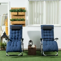 Outsunny 2 Piece Reclining Zero Gravity Sun Loungers with Cushions, Blue(m-2)
