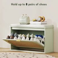HOMCOM Boho Shoe Bench with Padded Seat and Flip-Drawer - Light Green(m-6)