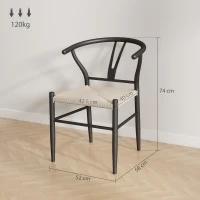 HOMCOM Set of Two Weave Dining Chairs with Y-Shaped Backrest Hemp Seat - Black/Beige(m-3)