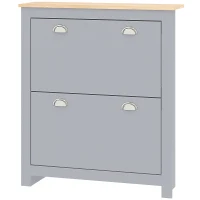 HOMCOM 2 Drawer Shoe Cabinet Modern Narrow Shoe Cupboard Hallway Wooden Storage Organiser with Flip Doors Adjustable Shelf for 6-12 Pairs, Grey(m-11)