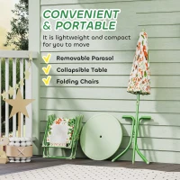 AIYAPLAY 4-Piece Kids Garden Table and Chair Set with Adjustable Parasol, Folding Chairs, Table, Nature Pattern, Green(m-6)