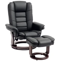 HOMCOM Recliner Chair With footstool, Recliner Armchair up to 130kg Weight Capacity, 135° Reclining Swivel Sofa Chair, PU Leather Ergonomic Couch Bed with Swivel Wood Base for Living Room, Black(m-10)