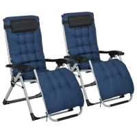 Outsunny 2 Piece Reclining Zero Gravity Sun Loungers with Cushions, Blue(m-10)