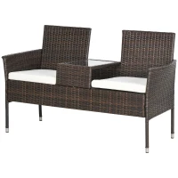 Outsunny Two-Seat Rattan Chair, with Middle Table - Brown(m-11)