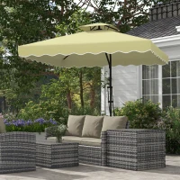 Outsunny 2.5m Square Double Top Garden Parasol Cantilever Umbrella with Ruffles, Beige(m-2)
