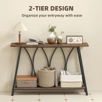 HOMCOM Narrow Console Table, Industrial 2-Tier Sofa Table with Metal Frame for Entryway, Living Room, 120x30x80cm, Rustic Brown(m-4)