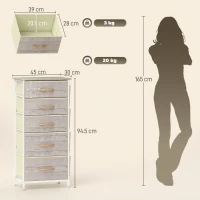 HOMCOM Chest of Five Fabric Drawers - Natural Wood Finish(m-3)