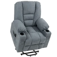 HOMCOM Oversized Riser and Recliner Chair for the Elderly, Fabric Upholstered Lift Chair for Living Room with Remote Control, Side Pockets, Cup Holder, Grey(m-1)