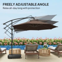 Outsunny 3(m) Garden Cantilever Parasol with Fillable Base up to 90kg, Wind Protection Strap, Cover, Round Banana Hanging Umbrella with Crank Handle and Tilt, UPF50+ Patio Umbrella, Brown(m-7)