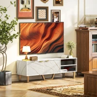HOMCOM Marble Effect TV Unit, TV Stand Cabinet for up to 70" TVs, Modern TV Cabinet with Shelves and Storage Cupboard, Fluted Door, Extra Centre Leg, Cable Management for Living Room, White(m-2)