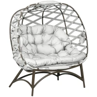 Outsunny 2 Seater Egg Chair Outdoor, Folding Weave Garden Furniture Chair with Cushion, Cup Pockets - Light Grey(m-1)