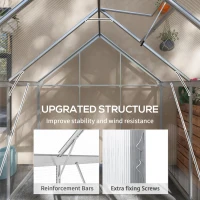 Outsunny 6 x 6ft Walk-In Greenhouse, Polycarbonate Greenhouse with Sliding Door, Window, Aluminium Frame, Foundation, Silver(m-6)