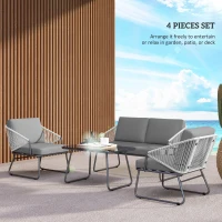 Outsunny Four-Piece Rattan Strong Panel Outdoor Sofa Set - Grey(m-4)