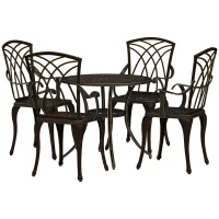 Outsunny 5 Pieces Garden Dining Set for 4, Cast Aluminium Outdoor Dining Set with 4 Armchairs and Round Dining Table with Parasol Hole, Garden Furniture Bistro Set, Bronze Tone(m-11)