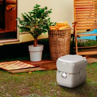 Outsunny Portable Toilet for Adults, 22L Camping Toilet with Seat, Lid and Anti-Leak Handle Pump, Outdoor Travel Toilet with Detachable Tanks for Camping, Boating, Hiking, Travel, RV, Grey(m-2)