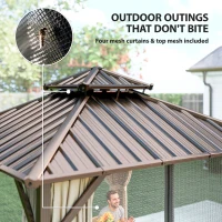 Outsunny 3x3 m Hardtop Gazebo Canopy with UPF50+ Double Galvanised Steel Roof, Aluminium Garden Gazebo Permanent Pavilion, Brown(m-7)