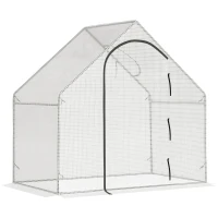 Outsunny Walk In Tomato Greenhouse Garden Outdoor Mini Greenhouse Flower Planter Steel Frame with Zipped Door & Window, PE Cover, 180 x 100 x 168CM,  White(m-11)