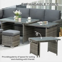 Outsunny Seven-Piece Rattan Garden Sofa Set, with Expanding Table - Grey(m-4)