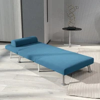 HOMCOM Single Velvet-Feel Sleeper Chair - Blue(m-8)