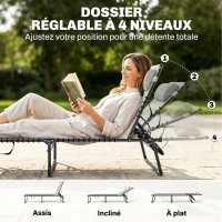 Outsunny Lettino Prendisole in Acciaio e Tessuto Traspirante con Schienale Reclinabile, 197x58x30 cm(m-4)