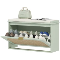 HOMCOM Boho Shoe Bench with Padded Seat and Flip-Drawer - Light Green(m-11)