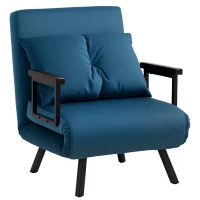 HOMCOM 4-in-1 Velvet-Feel Single Chair Bed, with Pillow - Navy Blue(m-10)
