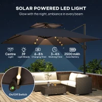 Outsunny Multi-Angle LED Light Parasol Umbrella - Dark Grey(m-4)