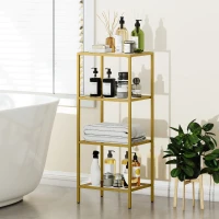 HOMCOM 4-Tier Shelving Unit, Glass Shelf, Vertical Storage Shelf for Living Room, Home Office, Bedroom, Bathroom, Gold Tone(m-9)