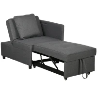 HOMCOM Convertible Single Sofa Bed with Thick Padded Seat, 3-in-1 Multi-Functional Sleeper Chair Bed with Magazine Pocket, for Living Room, Grey(m-1)