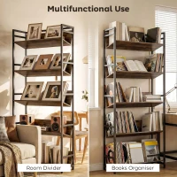 HOMCOM Bookshelf 5-Tier Metal Frame Bookcase Storage Shelves for Living Room Rustic Brown(m-4)