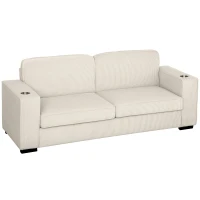 HOMCOM Three-Seater Corduroy Sofa - Cream White(m-1)