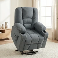 HOMCOM Oversized Riser and Recliner Chair for the Elderly, Fabric Upholstered Lift Chair for Living Room with Remote Control, Side Pockets, Cup Holder, Grey(m-8)