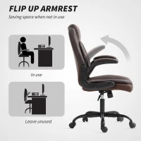 HOMCOM Faux Leather Office Chair. with Flip-Up Armrests - Brown(m-7)