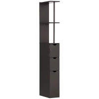 HOMCOM Tall Bathroom Cabinet, Freestanding Slim Bathroom Storage Cabinet with 2-Tier Open Shelf and 2 Drawers for Small Space, Narrow Cupboard Storage Unit, Brown(m-10)