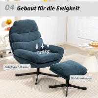 HOMCOM Relaxsessel mit Hocker Sessel Loungesessel mit Chenille-Stoff, Modern Fernsehsessel, 78 x 93 x 100 cm, Blau(m-7)