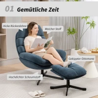 HOMCOM Relaxsessel mit Hocker Sessel Loungesessel mit Chenille-Stoff, Modern Fernsehsessel, 78 x 93 x 100 cm, Blau(m-4)