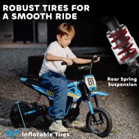 AIYAPLAY Kids Electric Motorbike, 24V Ride On Motorcycle with 3 Speeds and Rear Suspension, Dirt Bike for 8-12 Years Old, Blue(m-6)