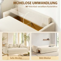 HOMCOM Sofa rozkładana 190x150 cm 3-osobowa z funkcją spania, poduszki, schowek, wygląd sztruksu do salonu, beżowa(m-4)