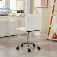 HOMCOM PU Leather Armless Office Chair, Modern Vanity Computer Swivel Chair with Rolling Wheels and Adjustable Height for Home Study, Bedroom, White(m-9)
