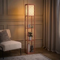 HOMCOM Three-Shelf Standing Lamp - Brown/White(m-10)
