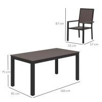 Outsunny 6 Seater Garden Dining Set with Stackable Chairs, Aluminium Frame, Rectangular Plastic Top, Garden Furniture Set, Outdoor Dining Table and Chairs for Patio, Balcony, Poolside, Brown(m-3)