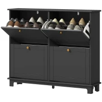 HOMCOM Narrow Shoe Storage Cabinet, Slim Shoe Cabinet with 4 Flip Drawers, Adjustable Shelves for 16 Pairs of Shoes, Black(m-11)