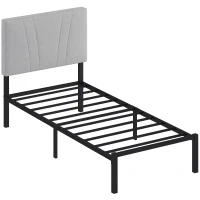 HOMCOM 3FT Single Bed Frame with Upholstered Headboard and Underbed Storage, Black and Light Grey(m-1)