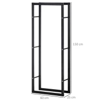 HOMCOM Metal Firewood Log Holder Tall Firewood Rack Indoor Outdoor Fireplace Wood Storage Shelf, Black, 60Wx25Dx150Hcm(m-3)