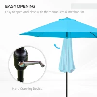 Outsunny 2.6M Patio Parasol Sun Umbrella, Tilt Shade Shelter Canopy with Crank 8 Ribs Aluminium Frame, Blue(m-4)