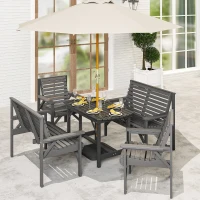 Outsunny 5 Piece Wooden Garden Dining Set for 6, Outdoor Conversation Set with 2 Armchairs, 2 Loveseats and Dining Table with Umbrella Hole for Patio, Balcony, Grey(m-2)