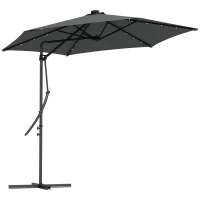 Outsunny 3(m) Solar LED Cantilever Parasol - Dark Grey(m-1)