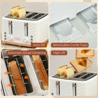 HOMCOM Four-Slice Rippled Toaster - White(m-8)