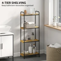HOMCOM 4-Tier Bamboo Bathroom Storage Shelf, Freestanding Narrow Shelving Unit with Slatted Shelves for Kitchen Bathroom Living Room, 41.5 x 21.5 x 106 cm, Natural and Black(m-4)