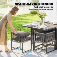 Outsunny 4-Seater Garden Dining Set, Rattan Outdoor Furniture with Space-Saving Chairs and Thick Cushions for Patio Balcony Black(m-4)